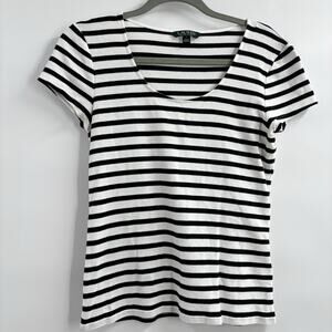 Ralph Lauren Striped T-Shirt L White Black Short Sleeve Cotton Top